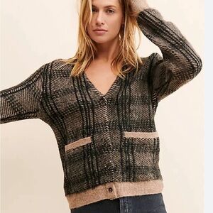 Brixton Plaid V-Neck Button-Up Sweater
